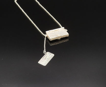 DESIGNER 925 Silver  Vintage Hammered Purse Rolo Chain Necklace (OPENS) NE3923