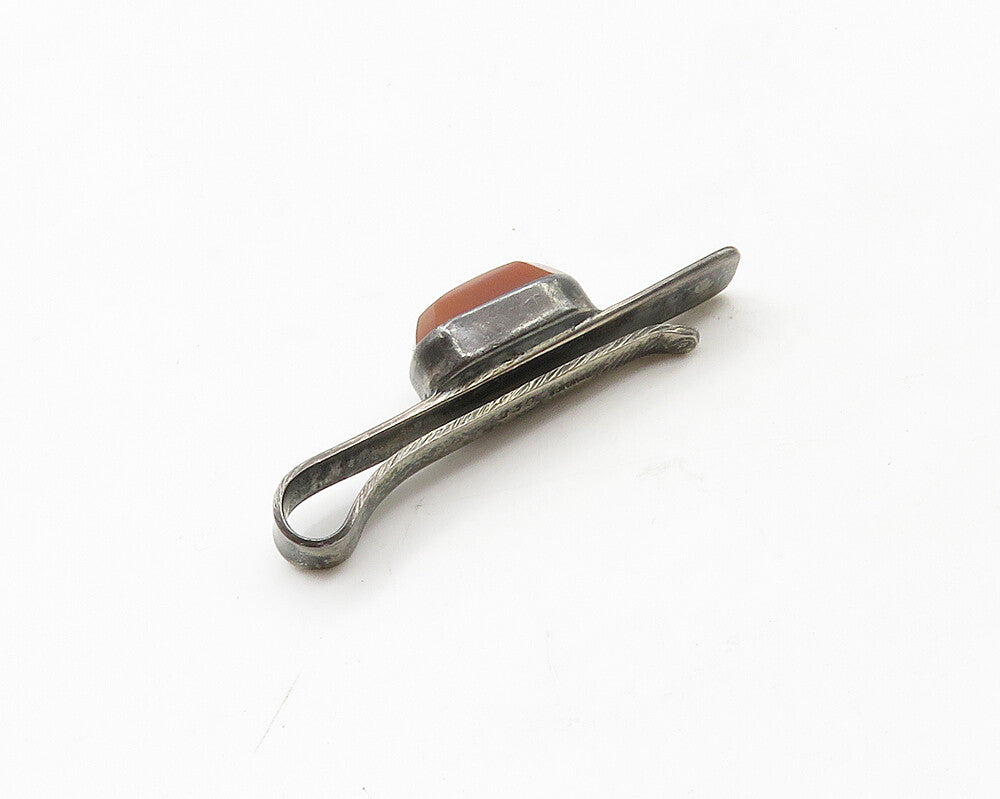 ISRAEL 925 Sterling Silver  Vintage Carnelian Dark Tone Petite Tie Clip TR2356