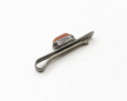 ISRAEL 925 Sterling Silver  Vintage Carnelian Dark Tone Petite Tie Clip TR2356