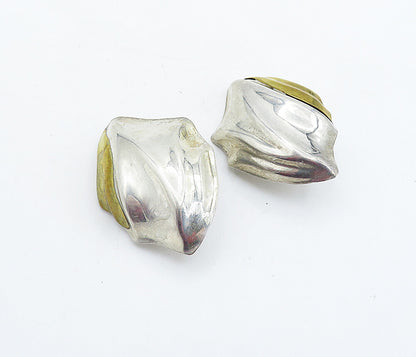 MEXICO 925 Sterling Silver  Vintage 2 Tone Hollow Non Pierce Earrings  EG2808