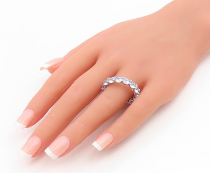 925 Sterling Silver Vintage Ring Round Blue Topaz Eternity Band  Sz 10  RG35007