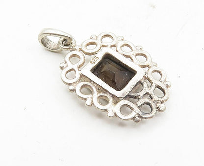 925 Sterling Silver  Vintage Smoky Topaz Infinity Border Drop Pendant  PT7106