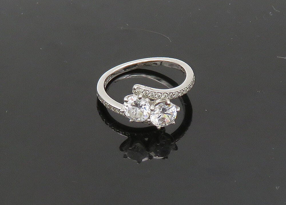 925 Sterling Silver  Vintage Cubic Zirconia Bypass Band Ring Sz 8  RG21655