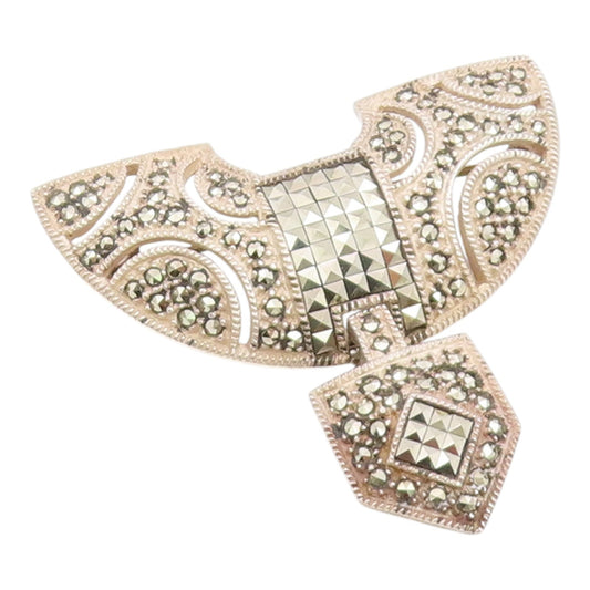 925 Sterling Silver Vintage Brooch Pin JUDITH JACK Marcasite Openwork  BP12526