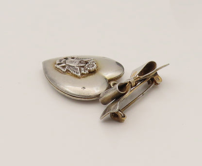 925 Silver  Vintage US Army Ribbon Love Heart Brooch Pin (OPENS)  BP10203