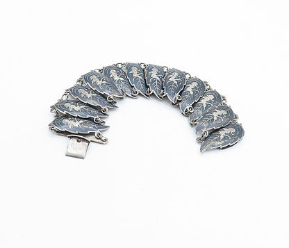 SIAM 925 Sterling Silver  Vintage Niello Dancer Floral Chain Bracelet  BT2183