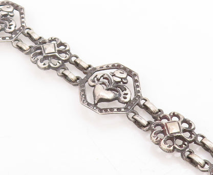 925 Sterling Silver Vintage Bracelet EUROPE Openwork Floral Love Heart  BT11736