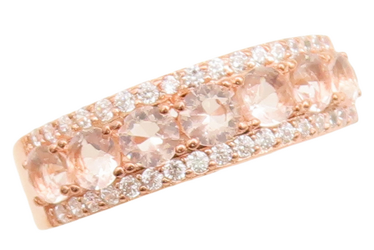 925 Sterling Silver Vintage Ring Rose Gold Plated Morganite & CZ  Sz 7.5 RG29581