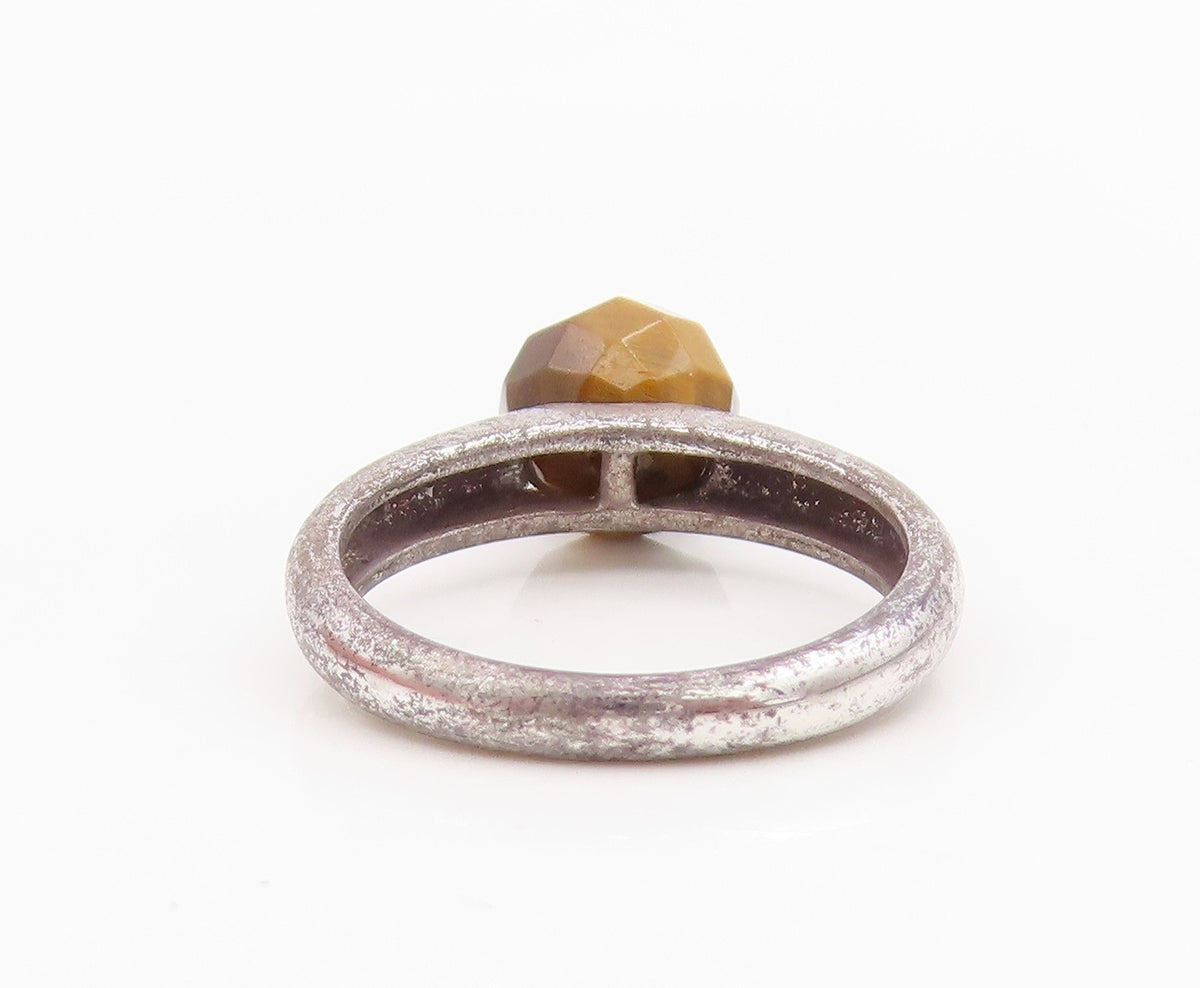 925 Sterling Silver Vintage Ring Faceted Tiger's Eye Solitaire Band Sz 6 RG34228