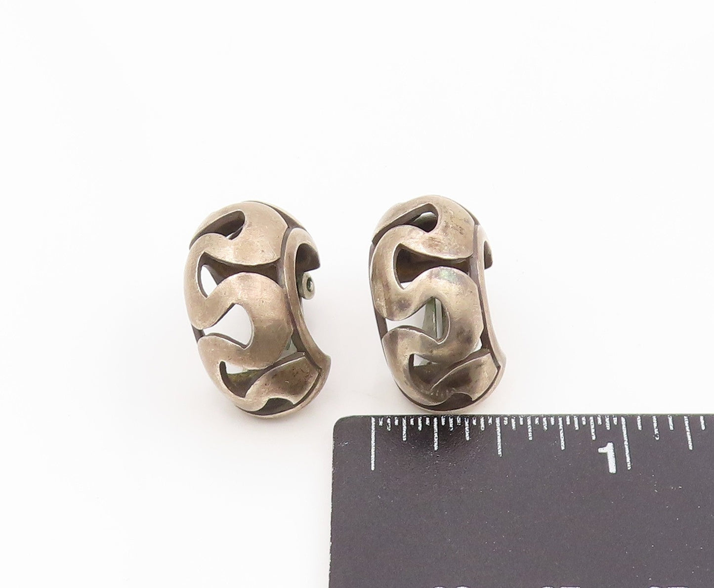 925 Sterling Silver Vintage Earrings Modernist Wavy Cutout Clip On  EG14107