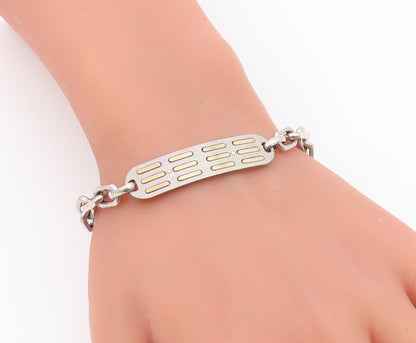 925 Sterling Silver  Vintage Two Tone Pattern Oval Link Chain Bracelet  BT8313
