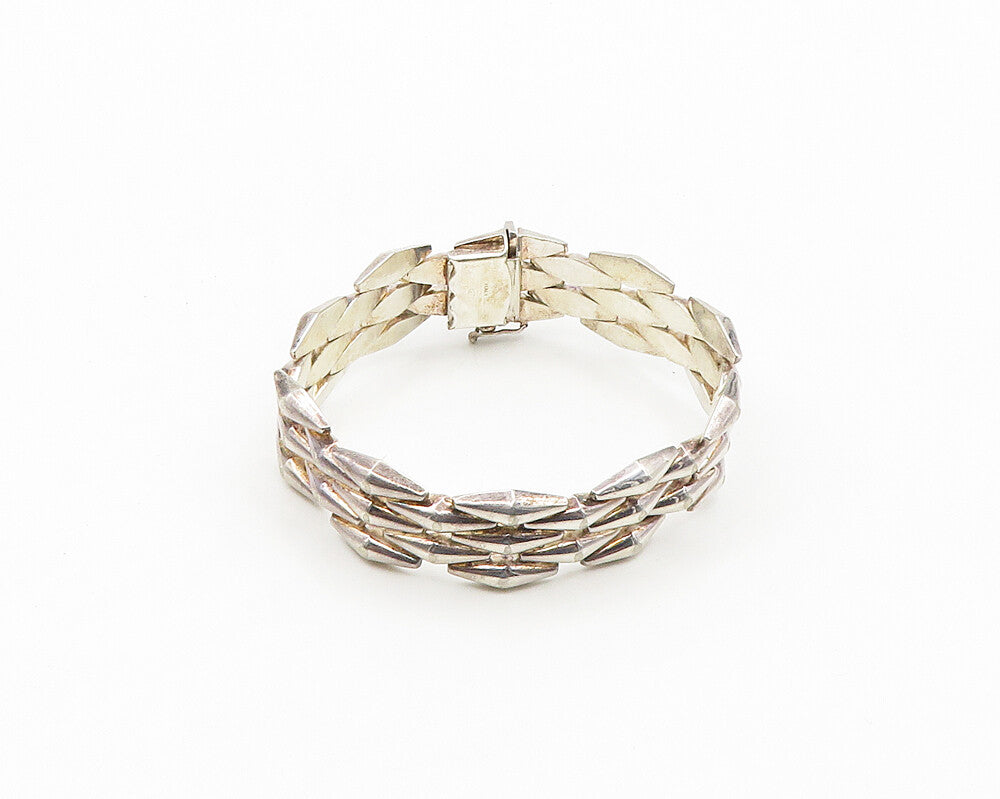 925 Sterling Silver  Vintage Shiny Brick Layer Style Chain Bracelet  BT6992
