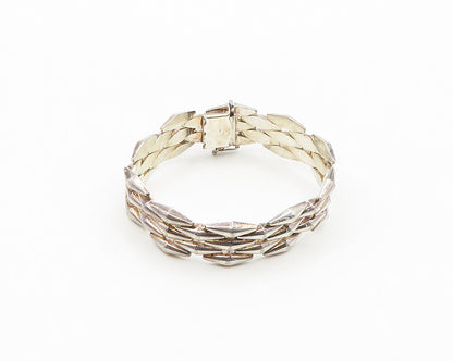 925 Sterling Silver  Vintage Shiny Brick Layer Style Chain Bracelet  BT6992
