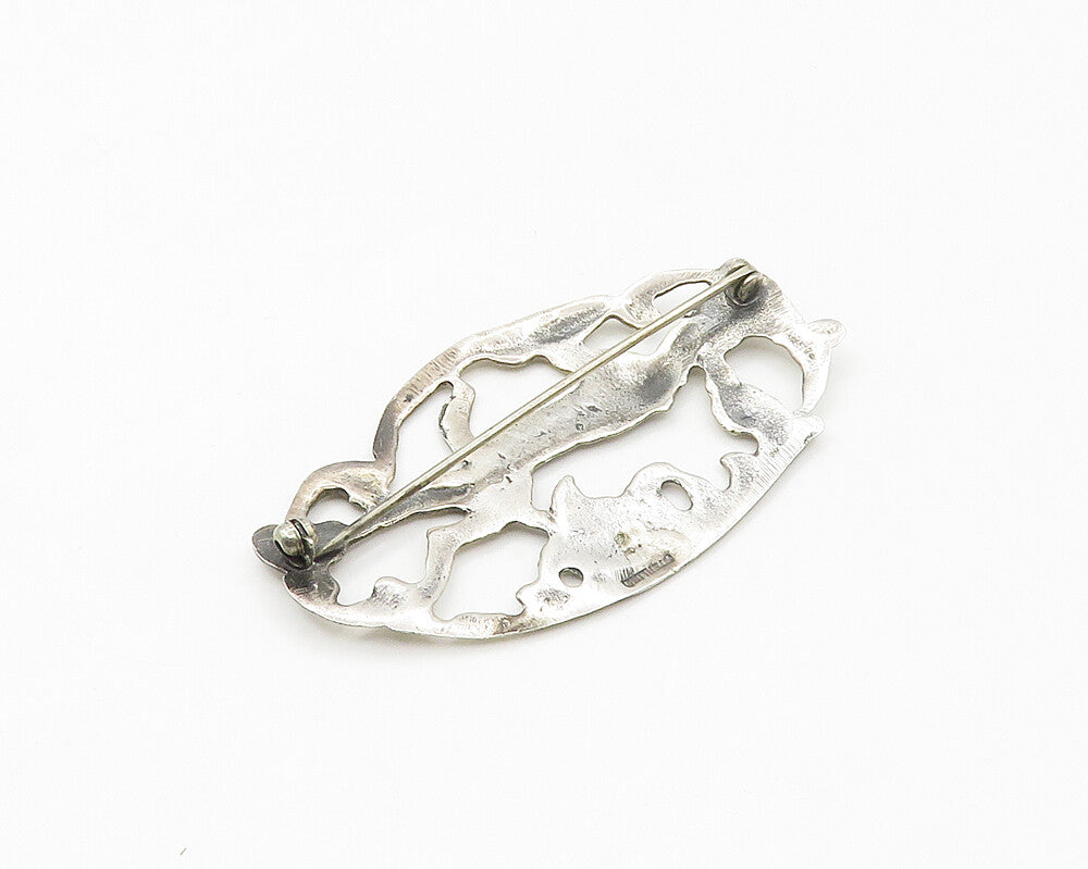 925 Sterling Silver  Vintage Antique Prancing Gazelle Scene Brooch Pin  BP6792