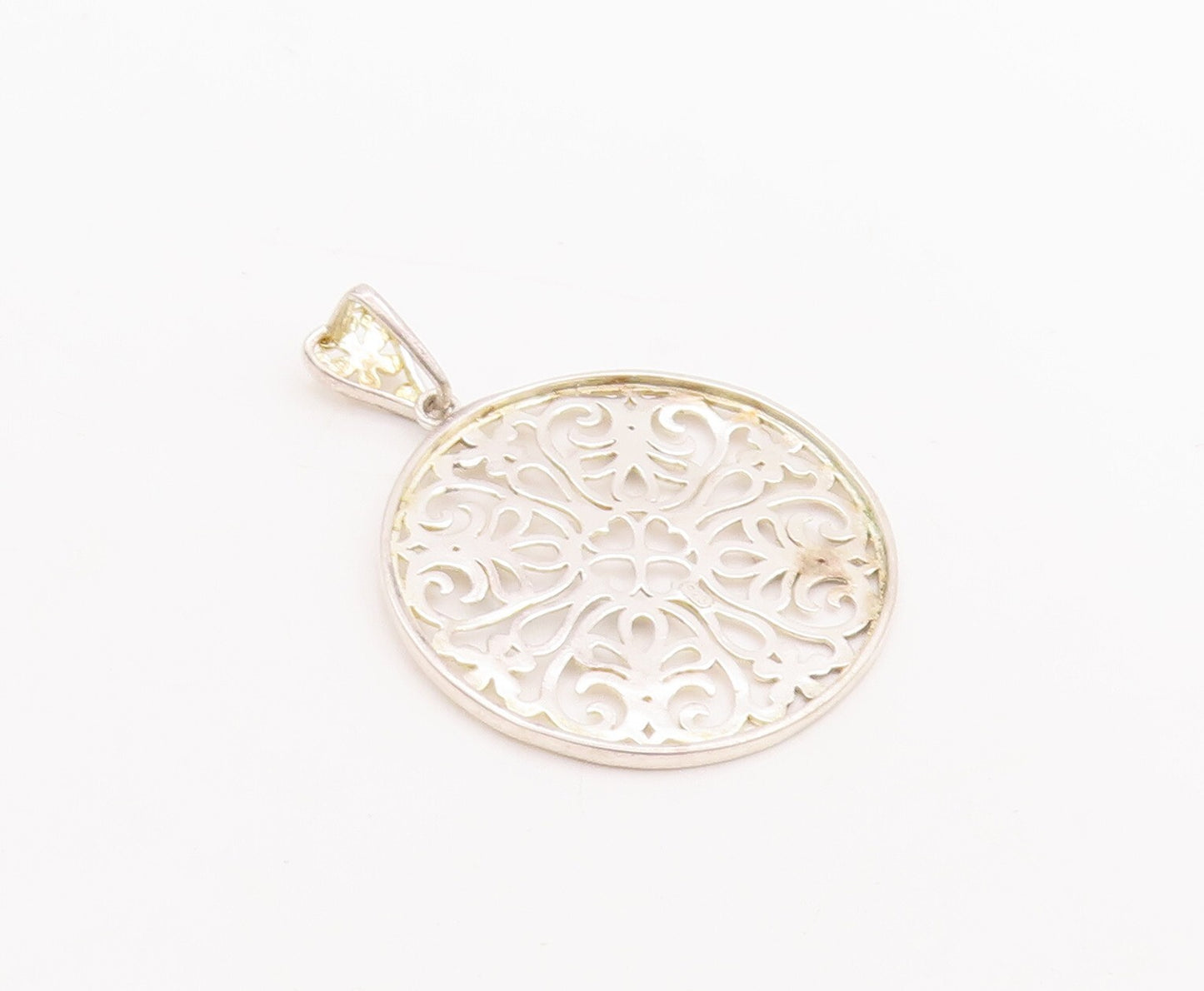 925 Sterling Silver Vintage Pendant Cutout Swirly Floral Design PT23369
