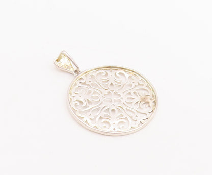 925 Sterling Silver Vintage Pendant Cutout Swirly Floral Design PT23369