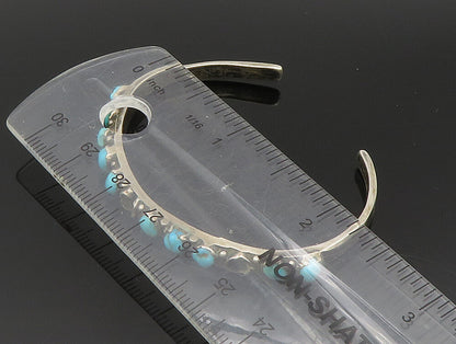 SOUTHWESTERN 925 Sterling Silver Vintage Turquoise Beaded Cuff Bracelet BT9467