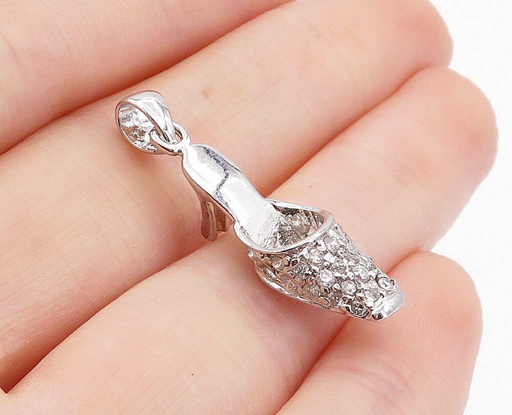 925 Sterling Silver  Sparkling Cubic Zirconia Petite Shoe Motif Pendant PT3052