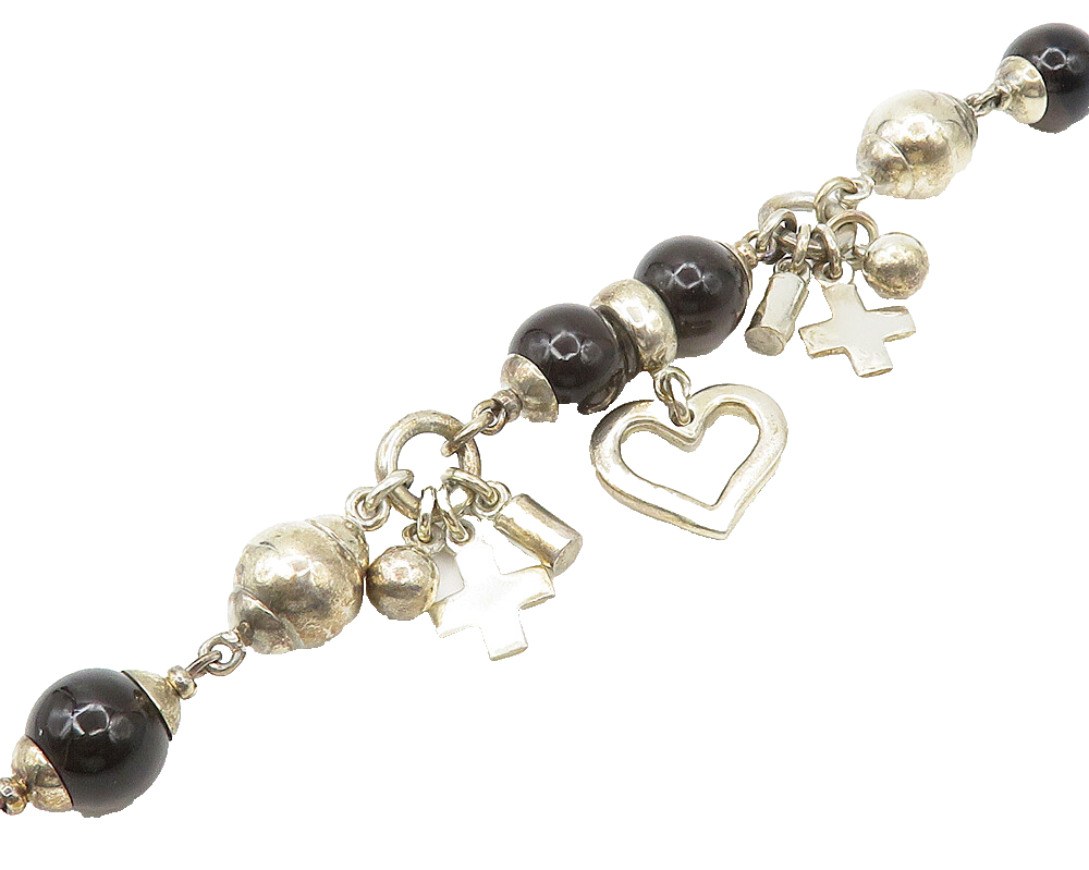 925 Sterling Silver  Vintage Smoky Topaz Religious Cross Chain Bracelet BT6914