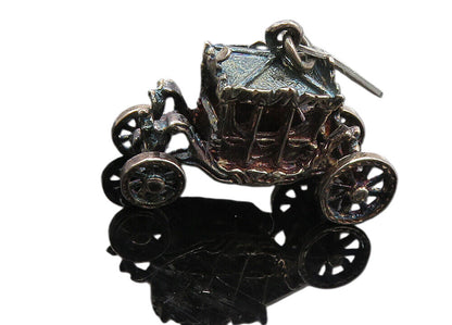 925 Sterling Silver  Vintage Dark Tone Old Fashioned Carriage Pendant  PT7895