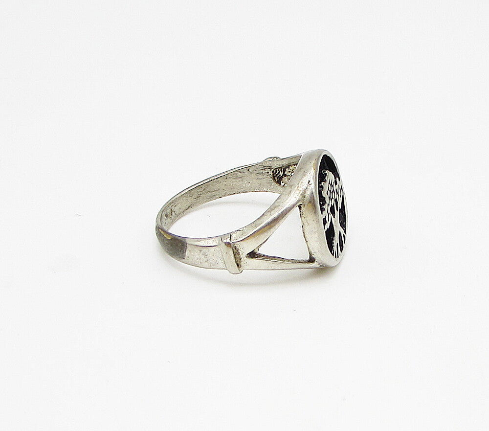 925 Sterling Silver  Vintage Tree View Band Ring Sz 8  RG3389