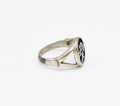 925 Sterling Silver  Vintage Tree View Band Ring Sz 8  RG3389