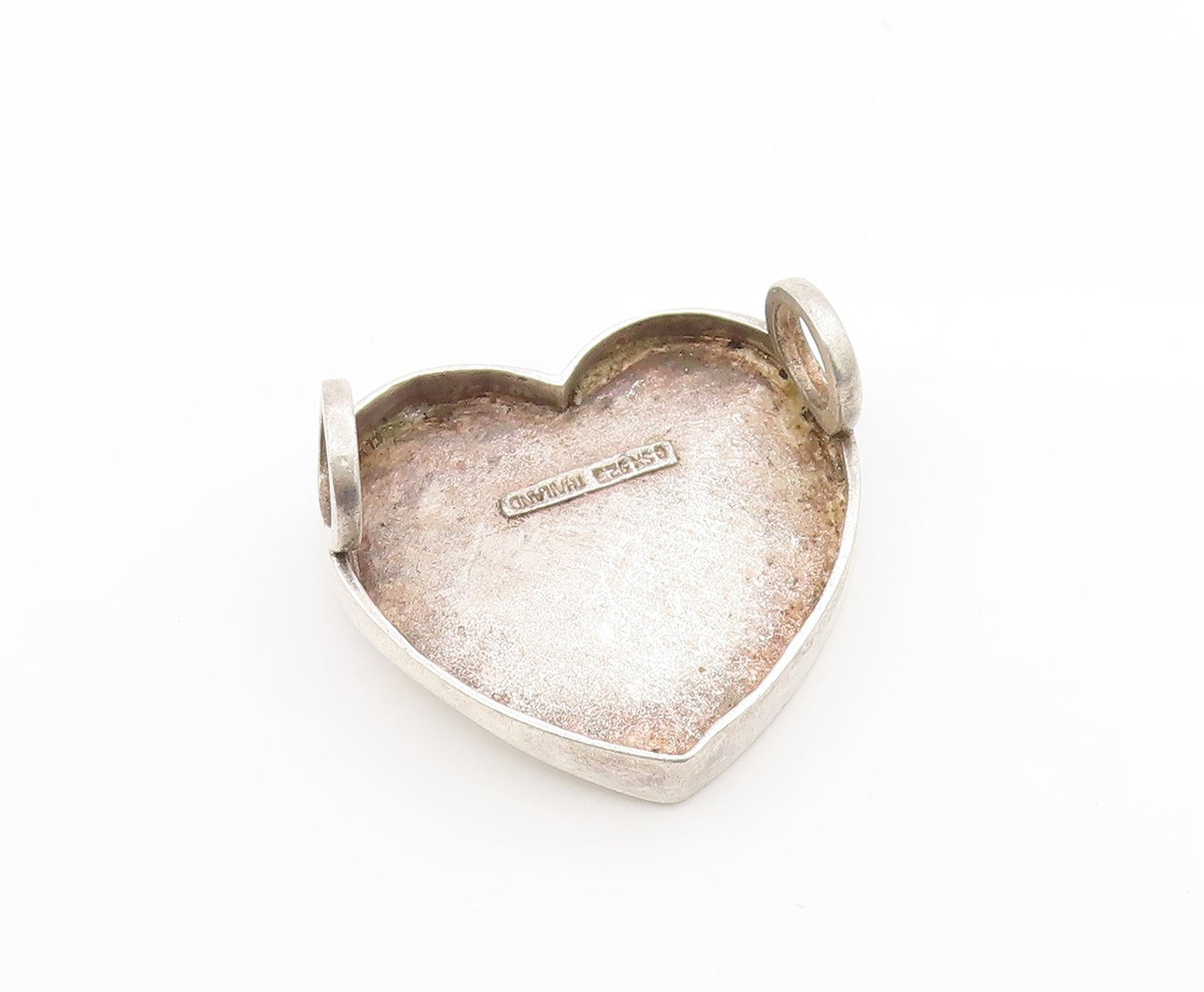 925 Sterling Silver Vintage Pendant Classic Abstract Love Heart Medal  PT25656