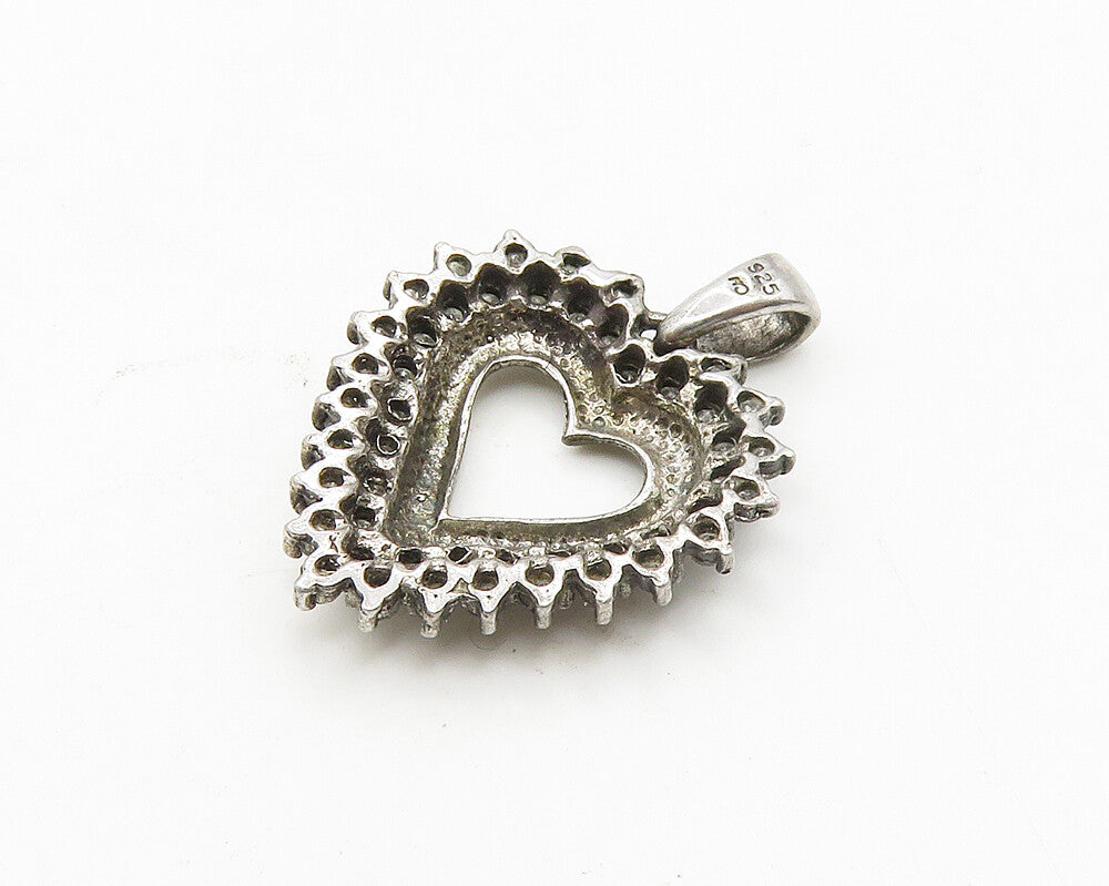 925 Sterling Silver  Vintage Genuine Diamonds Open Love Heart Pendant  PT14656