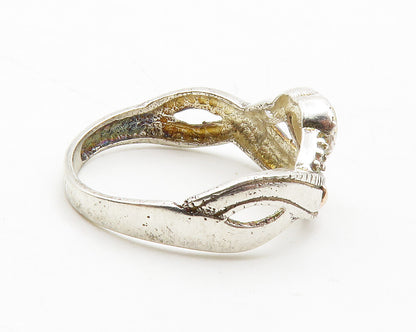 925 Silver & 14K Gold   Vintage Topaz Love Heart Band Ring Sz 7.5  RG13740