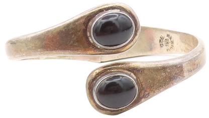 MEXICO 925 Sterling Silver  Vintage Black Onyx Bypass Cuff Bracelet  BT2752