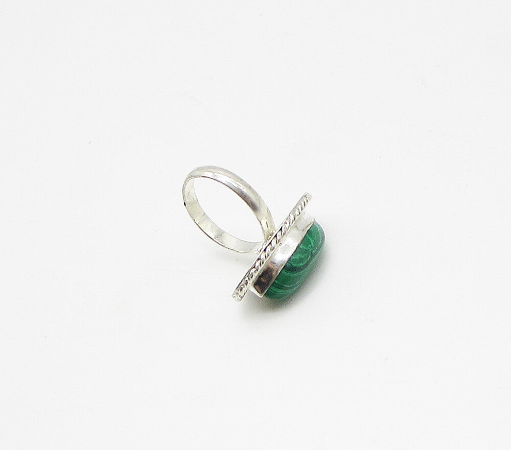 925 Sterling Silver  Cabochon Cut Malachite Solitaire Ring Sz 7  RG3199