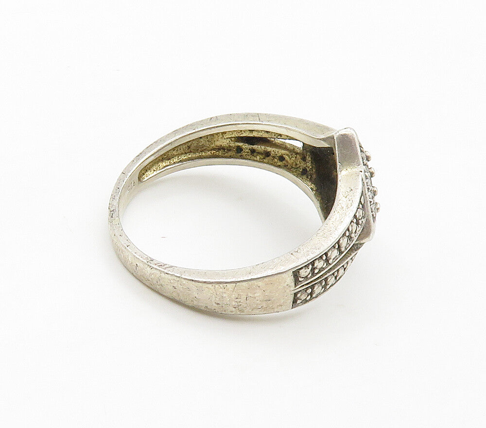 925 Sterling Silver  Vintage Genuine Diamonds Split Band Ring Sz 8  RG15978