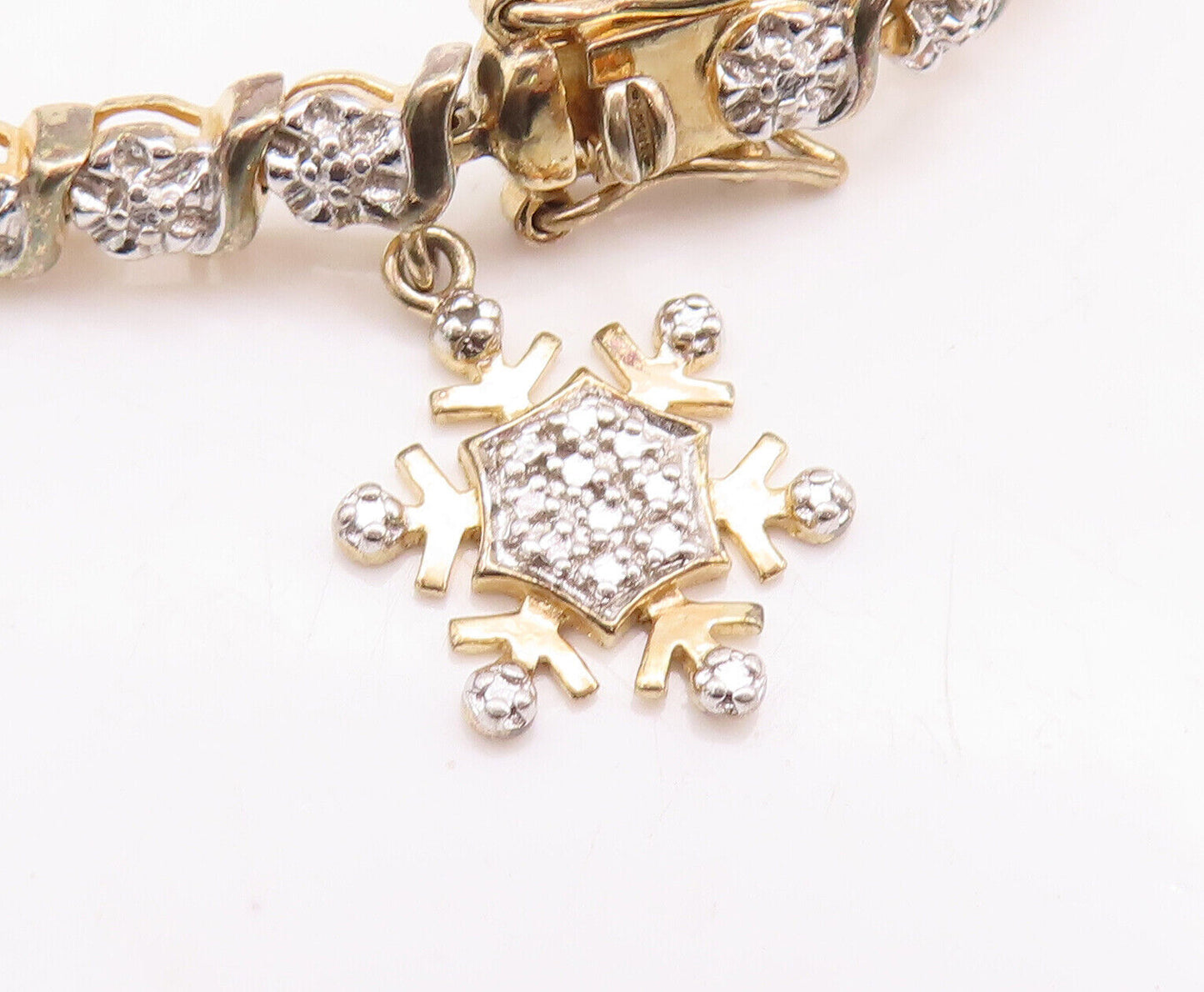 925 Sterling Silver Vintage Bracelet Floral Carved Dangling Snow Flake  BT10619