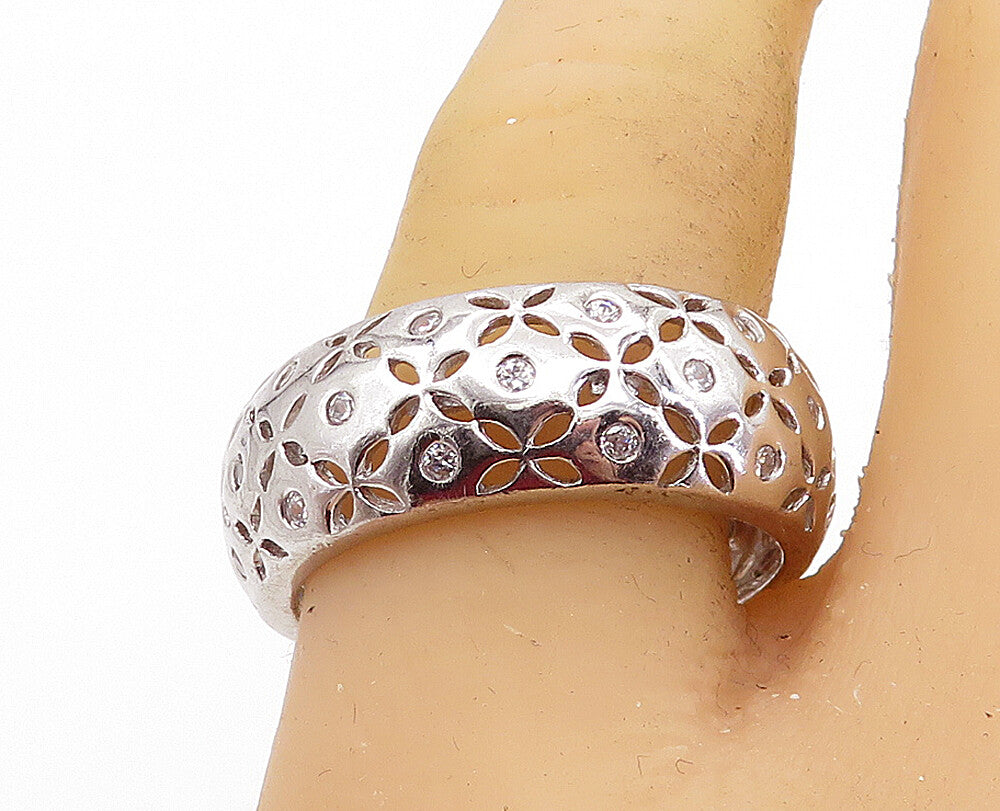925 Sterling Silver Topaz Dotted Flower Cutout Design Band Ring Sz 10 RG7574