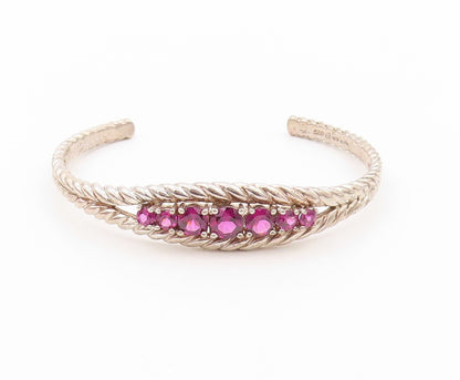 925 Sterling Silver Vintage Bracelet Designer Round Pink CZ Roped Cuff  BT11067