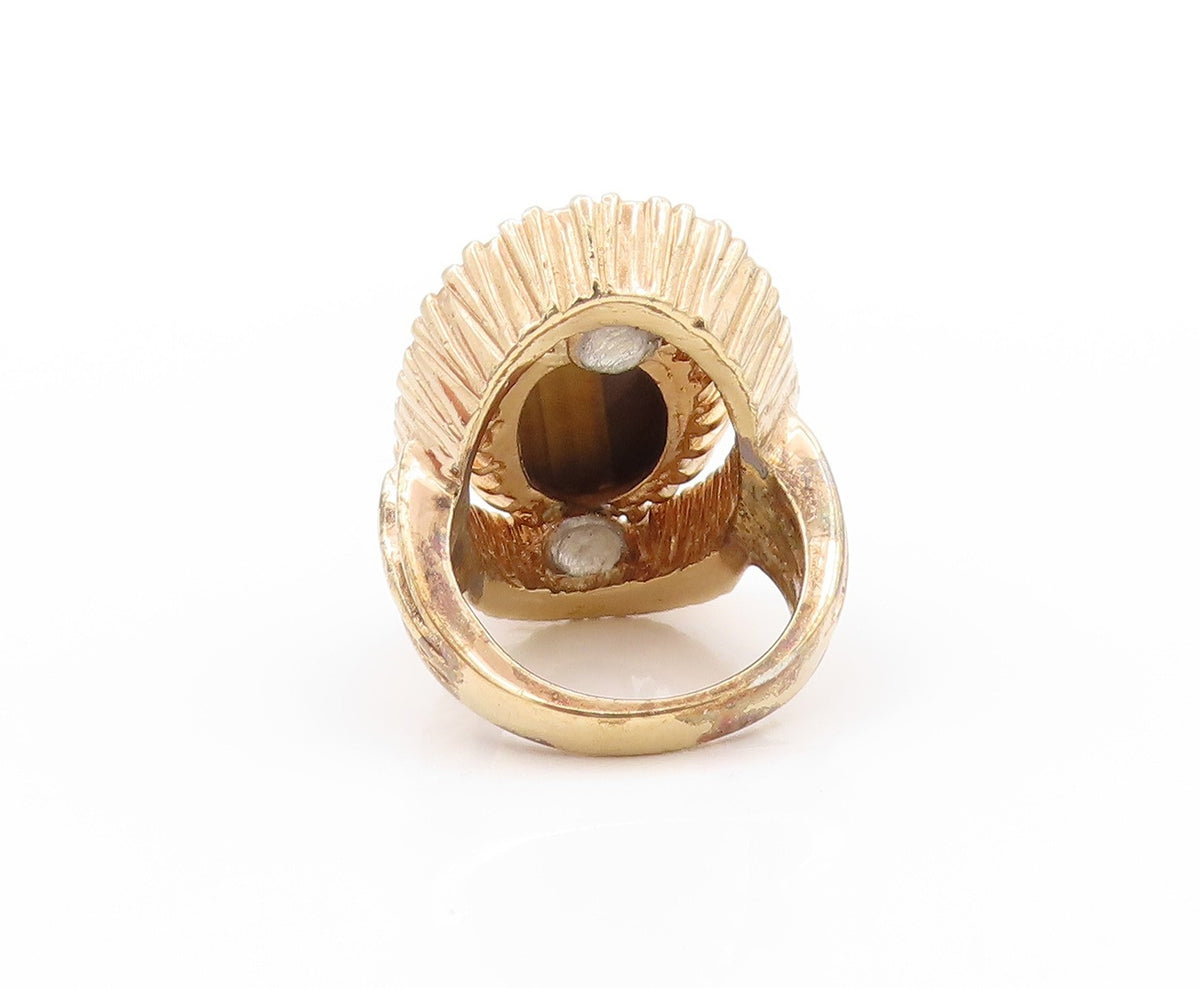 925 Sterling Silver Vintage Ring Gold Plated PANETTA Tiger's Eye CZ Sz 7 RG32713