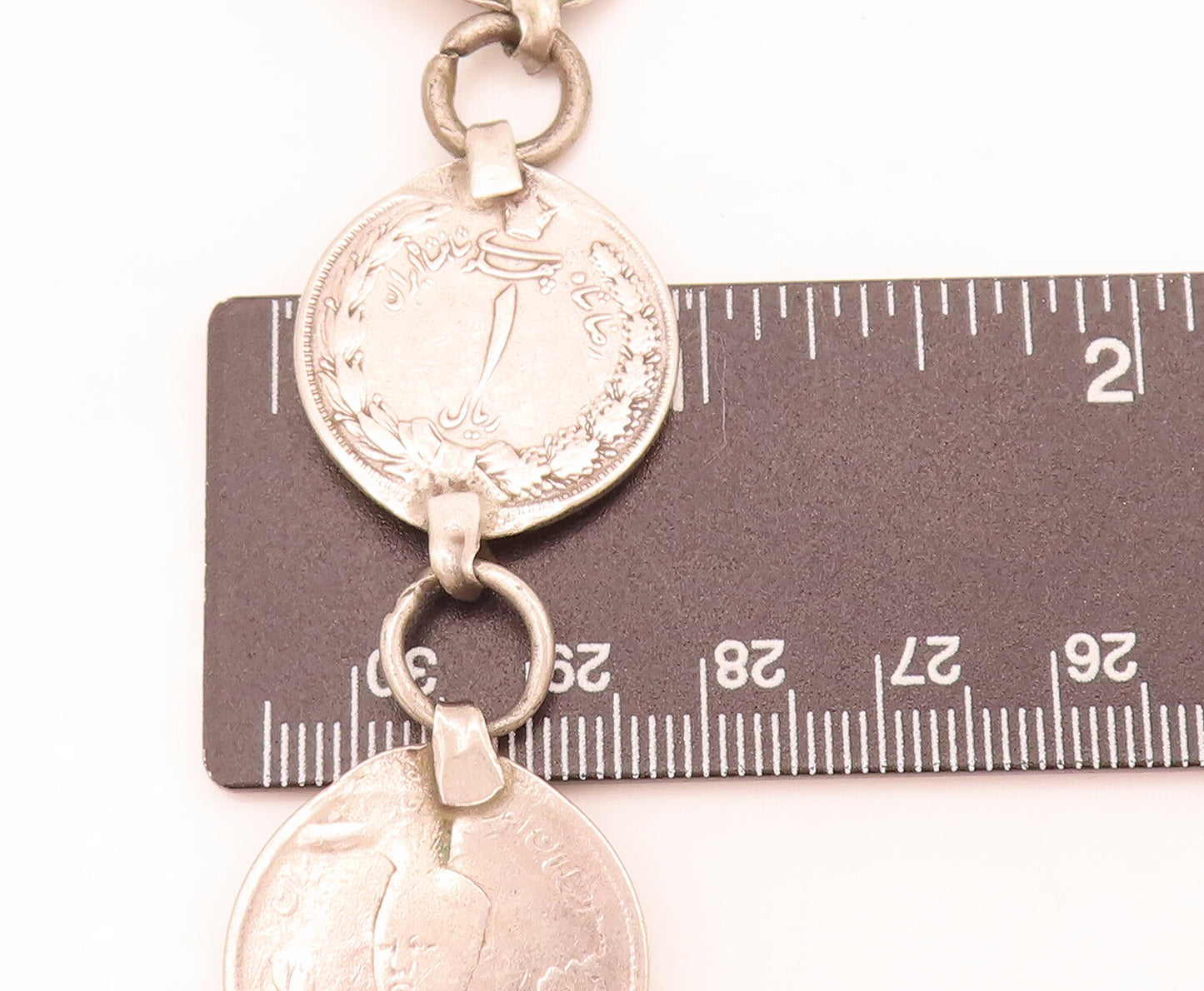 925 Sterling Silver  Vintage Solid Etched Arab Coin Link Bracelet  BT10016