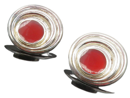 925 Sterling Silver  Vintage Inlaid Carnelian Non Pierce Earrings  EG4764