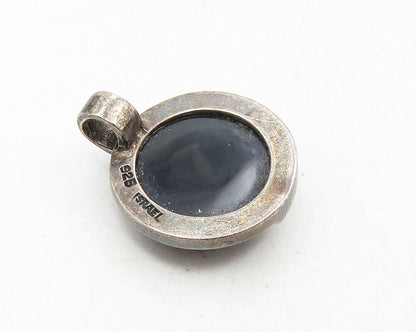 ISRAEL 925 Sterling Silver  Vintage Cabochon Cut Black Onyx Pendant  PT7468