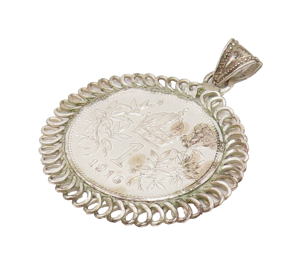 925 Sterling Silver  Vintage 2 Sided Austria King Fanz Joseph Pendant  PT22184