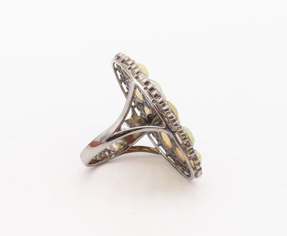 925 Sterling Silver Vintage Ring Brutalist Oval Fire Opal & CZ  Sz 7  RG30825