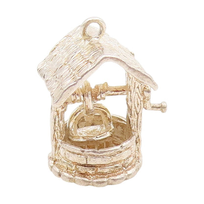 925 Sterling Silver Vintage Pendant Miniature Wishing Well & Bell Charm  PT25344