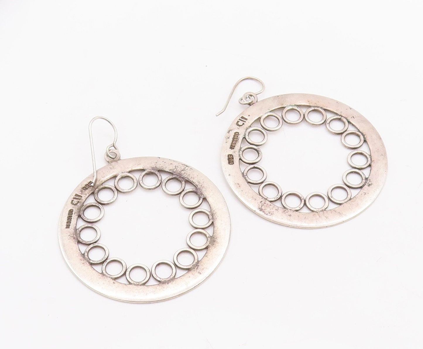 925 Sterling Silver Vintage Earrings MEXICO Brutalist Rings Framed  EG13125