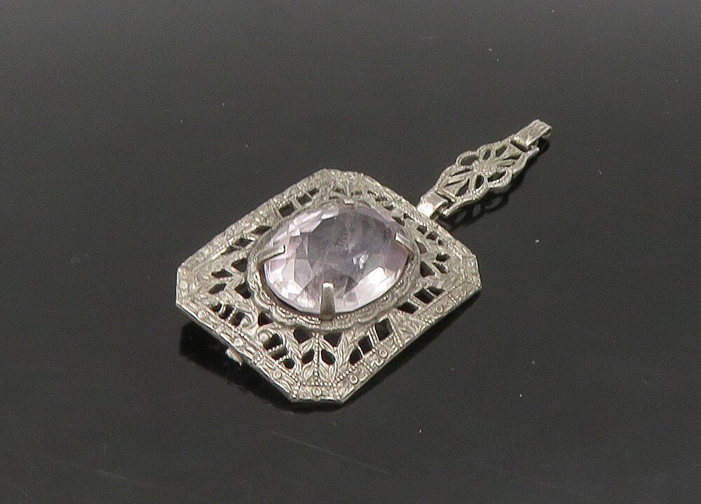 925 Sterling Silver  Vintage Antique Topaz Floral Vine Detail Pendant  PT18837