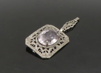 925 Sterling Silver  Vintage Antique Topaz Floral Vine Detail Pendant  PT18837