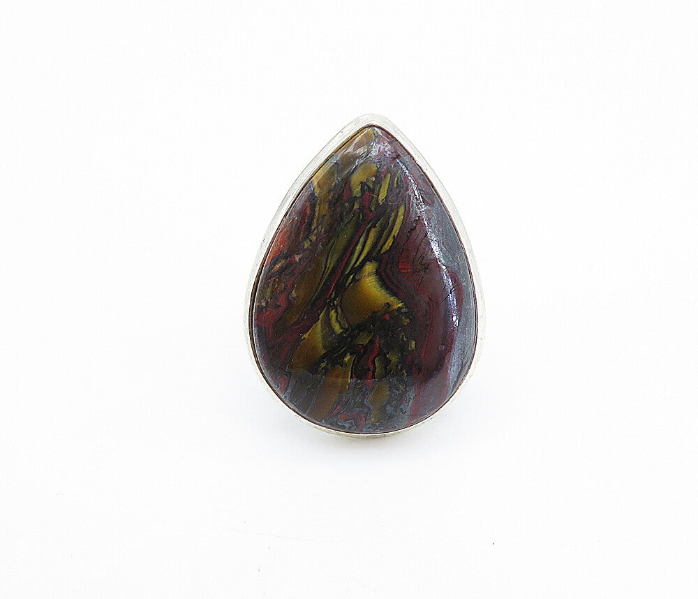 925 Sterling Silver  Pear Shape Agate Shiny Smooth Cocktail Ring Sz 8  RG8022