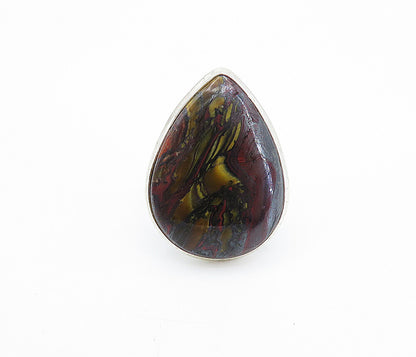 925 Sterling Silver  Pear Shape Agate Shiny Smooth Cocktail Ring Sz 8  RG8022