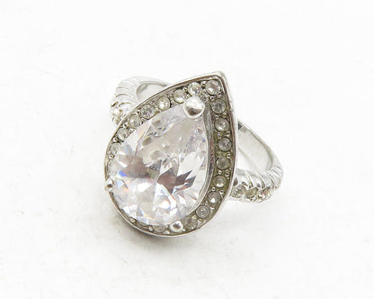 925 Sterling Silver  Tear Drop Cubic Zirconia Cocktail Ring Sz 7  RG12357
