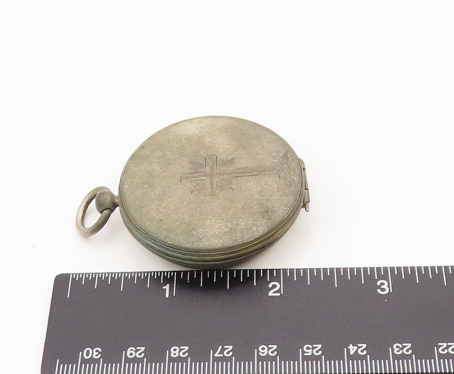 925 Sterling Silver  Vintage Antique Etched Cross Watch Case (OPENS)  TR3655