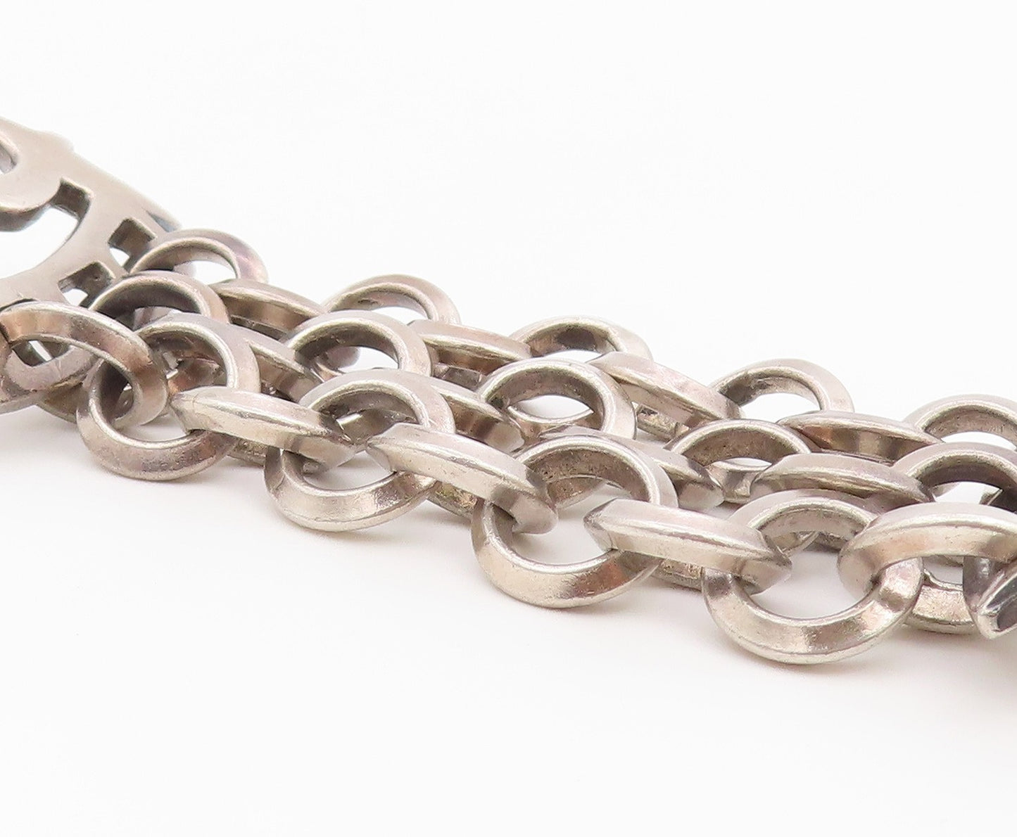 925 Sterling Silver Vintage Bracelet Multi Strand Scroll Shield HEAVY  BT12151